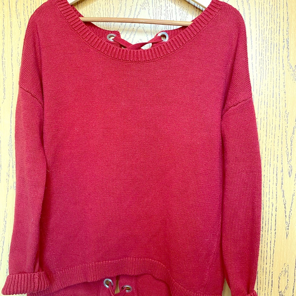 Red Lace Back Sweater by Express
